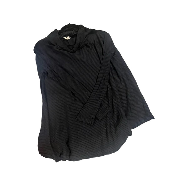Free People Love Split Back Ribbed Cowl Neck Thermal Sweater Open Back in Black - Picture 3 of 3
